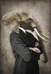 Fototapete Hipster Tiere Elefant im Anzug. Mann mit Elefantenkopf. Konzeptgrafik im Vintage-Stil.