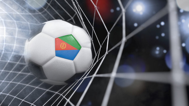 Realistic soccer ball in the net with the flag of Eritrea.(series)