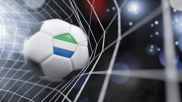 Realistic soccer ball in the net with the flag of Sierra Leone.(series)