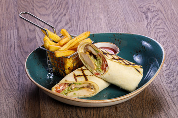 Chicken roll with French potato