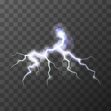 Bright realistic thunderbolt on transparent