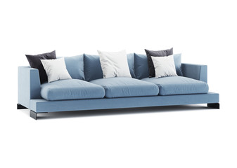 Blue sofa isolated on white background. 3D rendering.