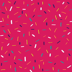 Fototapeta na wymiar Vector illustration of pink sugar glaze with colorful sprinkling. Seamless pattern.