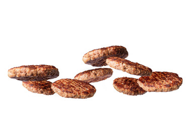 barbecue juicy grilled burger cutlets from fresh beef. summer picnic with friends.