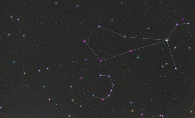 Obraz premium konstelacja korony borealnej i butów w bezkresnym nocnym niebie, prawdziwe zdjęcie kosmosu