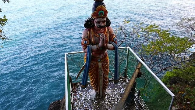Koneswaram Temple territory. Ancient Hindu Shiva temple in Trincomalee, Sri Lanka. Hindu Holy Temple in Sri Lanka. The Mahadev temple is on top of a cliff above Trincomalee.