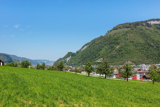 Springtime view in the town of Stans, Swtzerland
