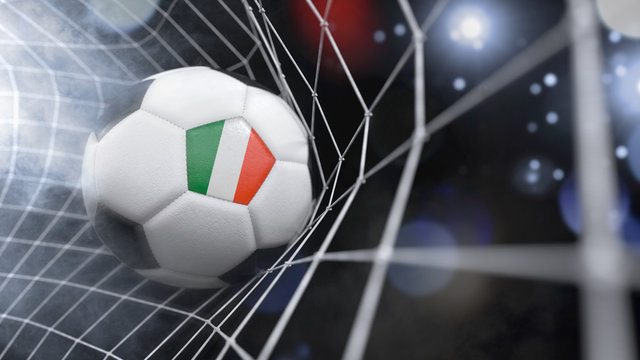 Realistic soccer ball in the net with the flag of Italy.(series)