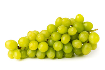 Bunch of green grapes on white background, closeup.