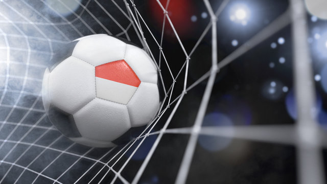 Realistic soccer ball in the net with the flag of Monaco.(series)
