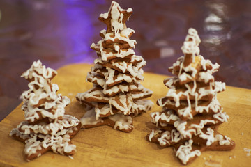 Homemade gingerbread decorated with icing