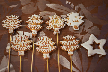 Homemade gingerbread decorated with icing