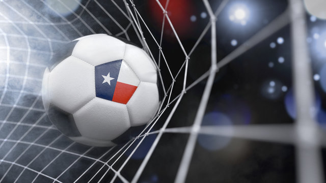 Realistic soccer ball in the net with the flag of Texas.(series)