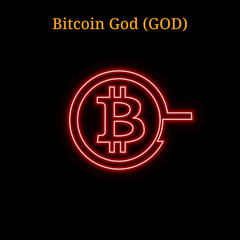 Red neon Bitcoin God (GOD) cryptocurrency symbol