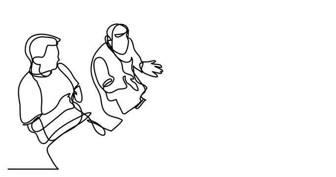 Self drawing animation of continuous line drawing of working meeting