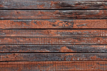 Brown painted aged cracked wood texture, retro surface backdrop. Horizontal lines of wooden boards background.