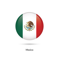 Mexico flag - round glossy button. Vector Illustration.