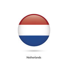 Obraz premium Netherlands flag - round glossy button. Vector Illustration.