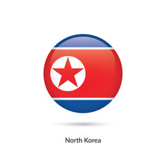 North Korea flag - round glossy button. Vector Illustration.