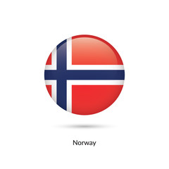 Norway flag - round glossy button. Vector Illustration.