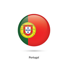 Portugal flag - round glossy button. Vector Illustration.