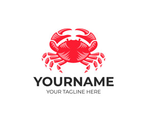 Crab and seafood, logo template. Crustaceans and marine animals, vector design. Marine life and sea, ocean, illustration