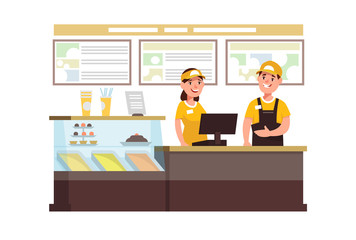 Restaurant fast food worker in interior