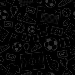 Seamless pattern of football symbols, gray on black