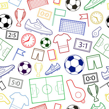 Seamless pattern of football symbols, colored on white