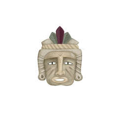 Mask aztec, tribal mask, digital clip art, drawing, illustration on white background