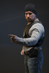 Law Enforcement Agent Studio Shoot pointing.