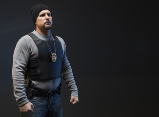Law Enforcement Agent Studio Shoot with copy space.
