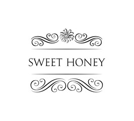 Sweet honey. Flower and filigree swirls decoration.  illustration isolated on white