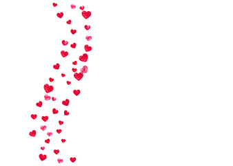 Bridal shower background with pink glitter hearts. Valentine day. Vector confetti. Hand drawn. Love theme for gift coupons, vouchers, ads, events. Wedding and bridal shower template with heart