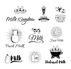 Milk icons set with cow butter cheese isolated  illustration isolated on white