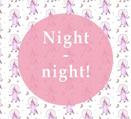 Good Night. Cartoon fairy-tale unicorn astronaut in space helmet in free space against stars, comets and a month.