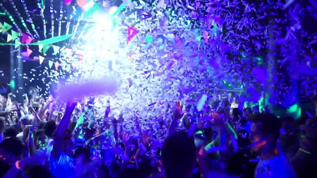 Confetti Explosion above Crowd in a Nightclub