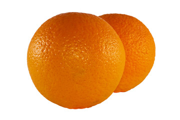 two bright colored oranges isolated on white background