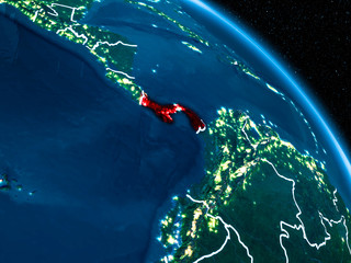 Satellite view of Panama at night