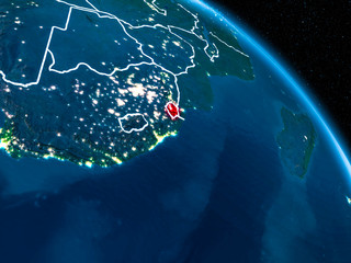 Satellite view of Swaziland at night