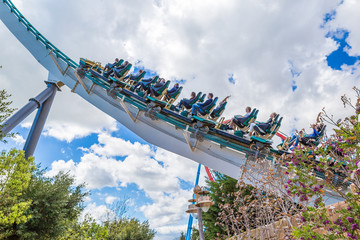 Roller coaster in sunny day in Spain