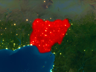 Nigeria in red at night