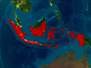 Indonesia in red at night