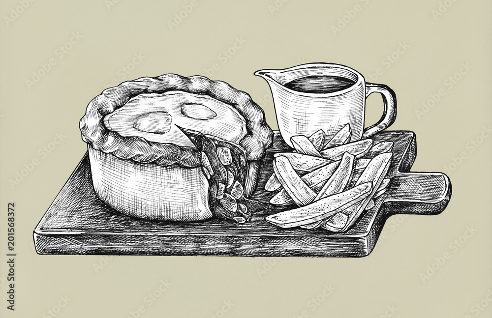 Wall mural Hand-drawn minced beef pie