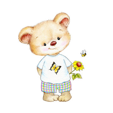 Cute Teddy Bear With Sunflower