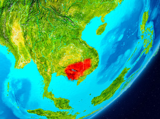 Orbit view of Cambodia in red