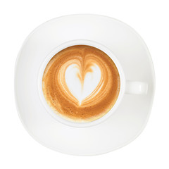 White cup and saucer coffee capuccino  heart