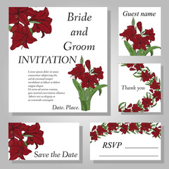 Set of handpainted flower wedding invitation card.