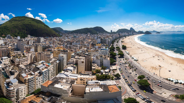 Panoramic View of Buildings in Front of the Copacabana Beach in Rio de Janeiro, Brazil