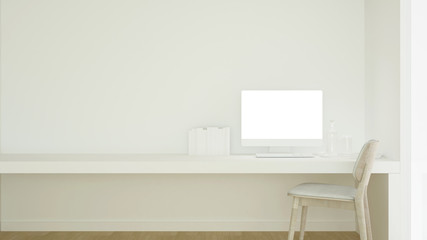 Workplace and empty space in condominium or small office - Study room white tone artwork for apartment or home office - 3D Rendering